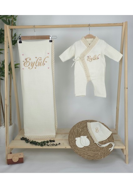Müslin Yeni Doğan 4katlı Organik %100PAMUK Kişiye Özgü Nakışlı Hastane Çıkış Seti (Kalpli Model-5) fiyatları