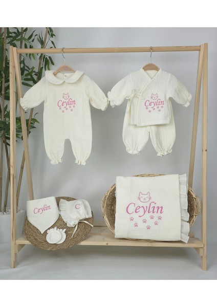 Müslin Yeni Doğan 4katlı Organik %100PAMUK Kişiye Özgü Nakışlı Hastane Çıkış Seti (Kedi Patisi) fiyatları