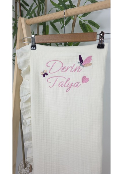 Müslin Yeni Doğan 4katlı Organik %100PAMUK Kişiye Özgü Nakışlı Hastane Çıkış Seti-Ikili Kelebek modelleri