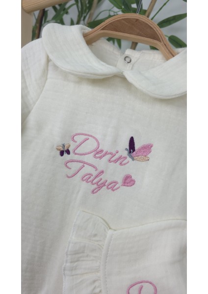 Müslin Yeni Doğan 4katlı Organik %100PAMUK Kişiye Özgü Nakışlı Hastane Çıkış Seti-Ikili Kelebek fırsatları