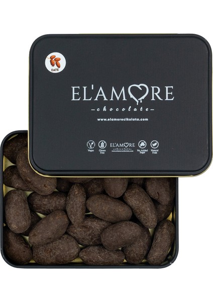 Şeker Ilavesiz, Glütensiz, Vegan Hurmalı Bitter Çikolata - Küçük Kare Metal Kutu, 150 gr
