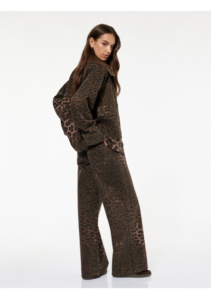 Leopar Desenli Bol Kalıp Jean Pantolon - Loose Straight Fit Jean fiyatları