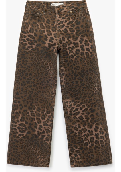 Leopar Desenli Bol Kalıp Jean Pantolon - Loose Straight Fit Jean fırsatları