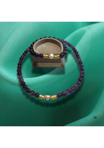 Reina Del Corazen Ametist, Gerçek Inci ve 925 Ayar Altın Kaplamagümüş Kolye & Bileklik Seti – 2500 Yıllık Takı Geleneği