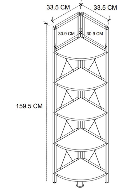 5 Raflı Metal Köşe Kitaplık Rafı Dekoratif Aksesuar Rafı Çam modelleri