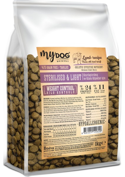 Mydog Original Az Tahıllı Kuzu Etli Diyet & Kısır Köpek Maması 1kg fiyatları