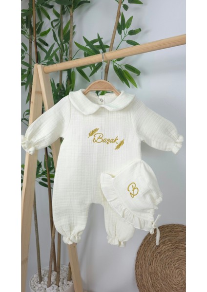 Müslin Yeni Doğan 4katlı Organik %100PAMUK Kişiye Özgü Nakışlı Hastane Çıkış Seti-Başak Model fırsatları