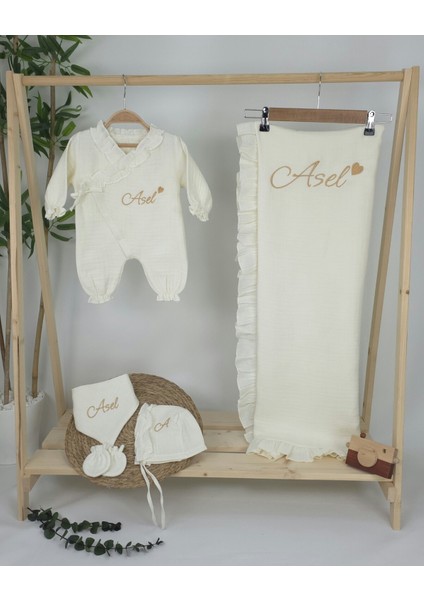 Müslin Yeni Doğan 4katlı Organik %100PAMUK Kişiye Özgü Nakışlı Hastane Çıkış Seti-Kalpli fiyatları