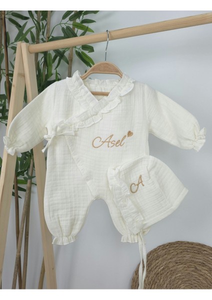 Müslin Yeni Doğan 4katlı Organik %100PAMUK Kişiye Özgü Nakışlı Hastane Çıkış Seti-Kalpli modelleri