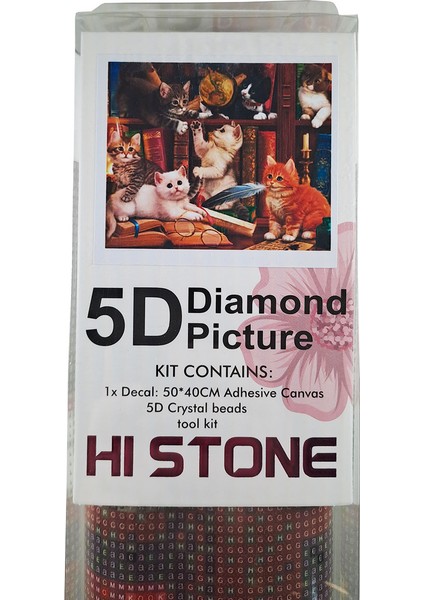 5d Elmas Taş Işleme Kiti 40X50 cm Kediler ve Kitaplar Desen