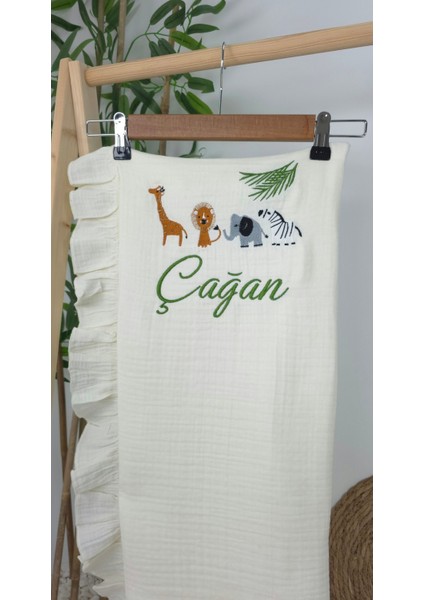 Müslin Yeni Doğan 4katlı Organik %100PAMUK Kişiye Özgü Nakışlı Hastane Çıkış Seti-Safari Model-2 fırsatları