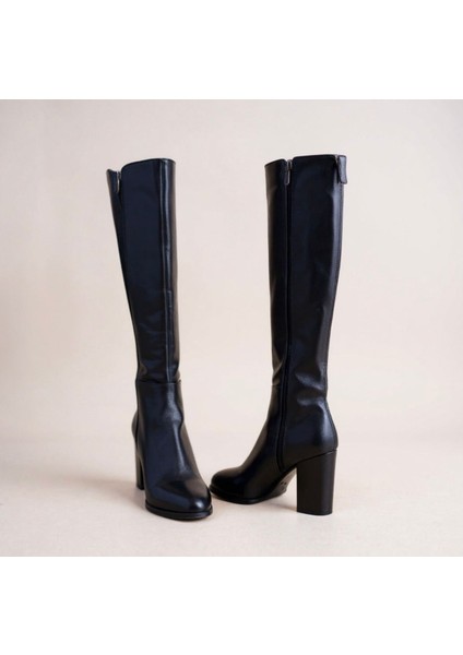 Siyah Deri Diz Altı Içten Lastikli Kadın Klasik Çizme fırsatları