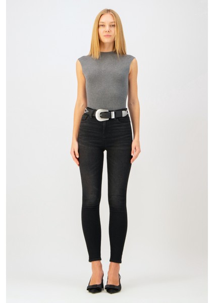 Yüksek Bel Dar Paça Skinny Fit Koyu Indigo Kadın Denim Pantolon DT10898 fırsatları