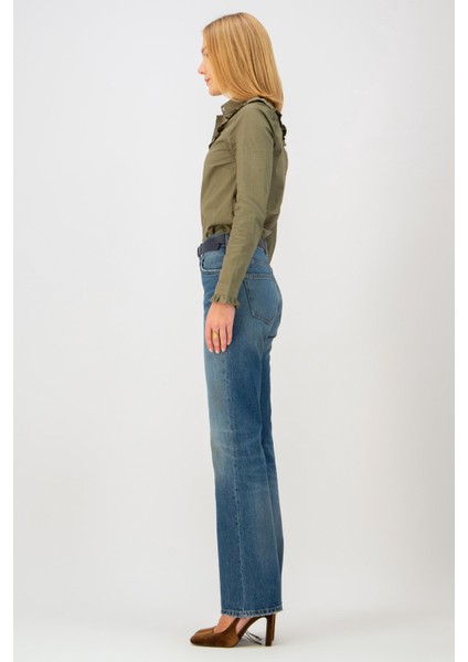 Yüksek Bel Düz Paça Bol Kesim Koyu Indigo Kadın Denim Pantolon DT10896 indirimleri