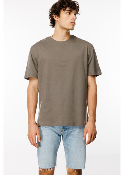 Bisiklet Yaka Düz Haki Erkek T-Shirt DT10708_RELAXED Fit Haki Erkek T-Sh fırsatları