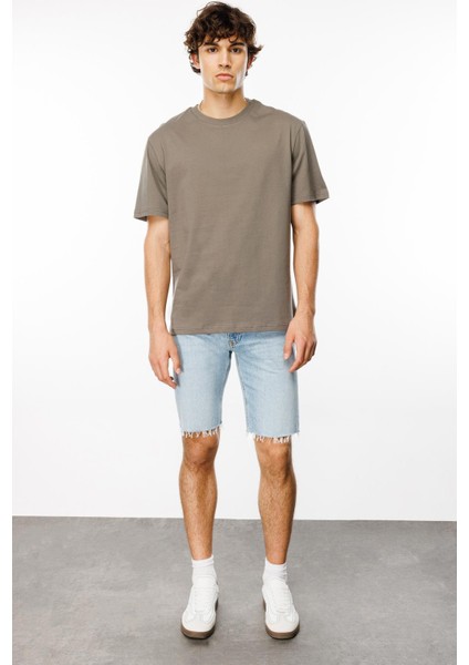 Bisiklet Yaka Düz Haki Erkek T-Shirt DT10708_RELAXED Fit Haki Erkek T-Sh indirimleri