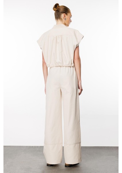 Rahat Fit Krem Kumaş Kadın Pantolon modelleri