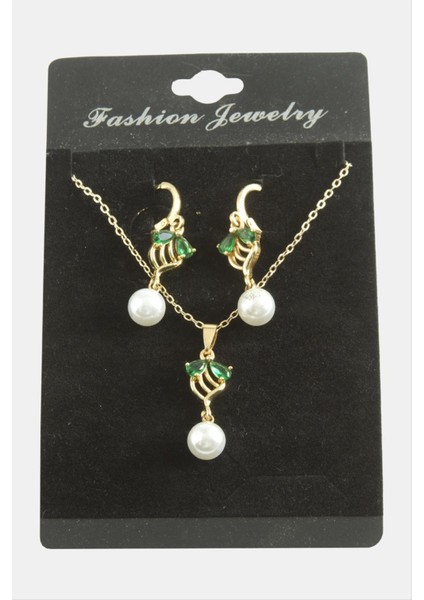 Allzey Çiçek Inci Zirkon Taşlı Set Kolye-Yeşil fiyatları