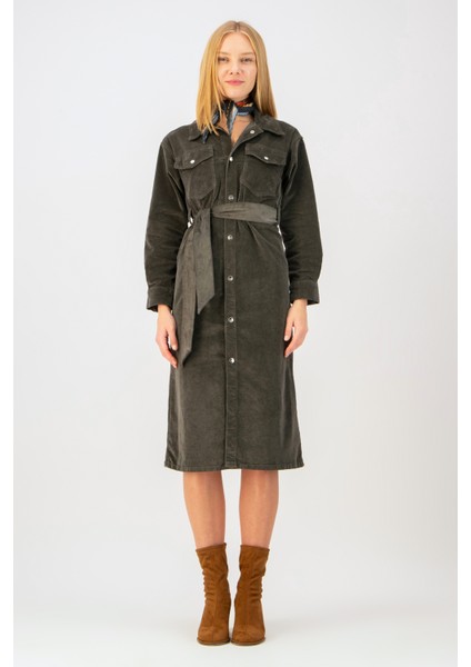 Gömlek Yaka Koyu Gri Standart Kadın Elbise DT10906 modelleri