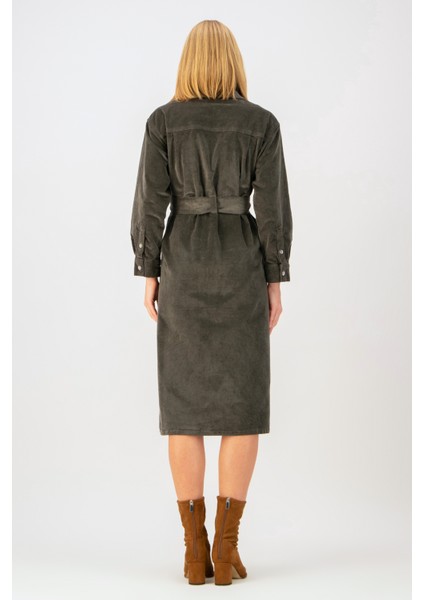 Gömlek Yaka Koyu Gri Standart Kadın Elbise DT10906 indirimleri