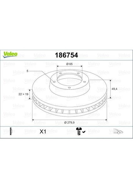 186754 - Ön Fren Aynası Golf V-Vı-Jetta Iıı-Iv-Caddy Iıı-A3 03 Leon 05 Toledo-Octavıa 04 280×22X9DLXHAVALI