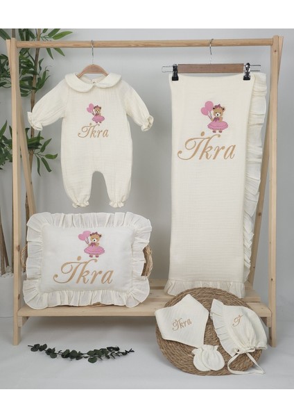Müslin Yeni Doğan 4katlı Organik %100PAMUK Kişiye Özgü Nakışlı Hastane Çıkış Seti (Ayıcık Model-5) fiyatları