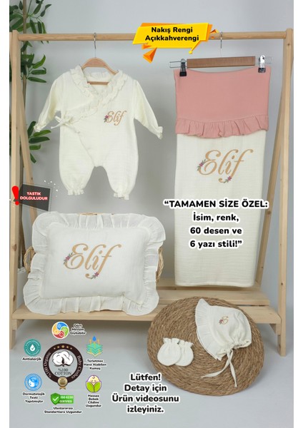 Müslin Yeni Doğan 4katlı Organik %100PAMUK Kişiye Özgü Nakışlı Hastane Çıkış Seti (Papatya Model-7)