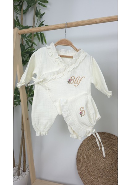 Müslin Yeni Doğan 4katlı Organik %100PAMUK Kişiye Özgü Nakışlı Hastane Çıkış Seti (Papatya Model-7) modelleri