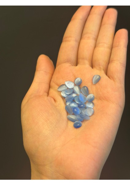 26 Adet Damla ve Yuvarlak Mavı Renk Karışık Yapıştırma Boncuk Set 0,50 cm