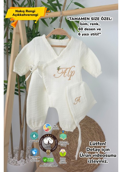 Müslin Yeni Doğan 4katlı Organik %100PAMUK Kişiye Özgü Nakışlı Hastane Çıkış Seti(Iki Dallı Model-4)