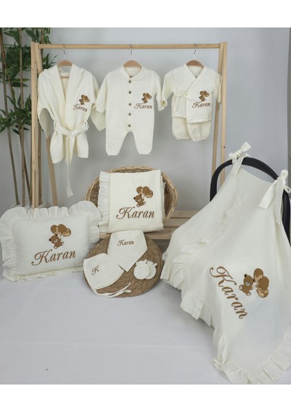 Müslin Yeni Doğan 4katlı Organik %100PAMUK Kişiye Özgü Nakışlı Hastane Çıkış Seti (Ayıcık Model-6) fiyatları