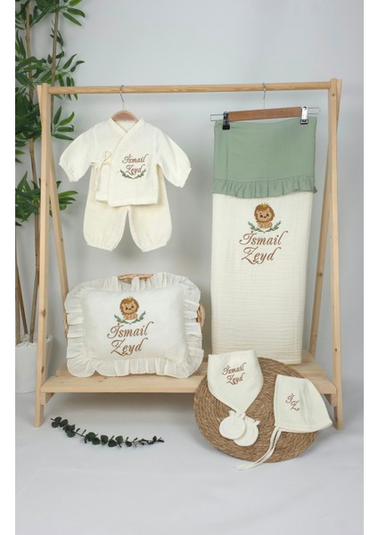 Müslin Yeni Doğan 4katlı Organik %100PAMUK Kişiye Özgü Nakışlı Hastane Çıkış Seti (Aslan Model-2) fiyatları