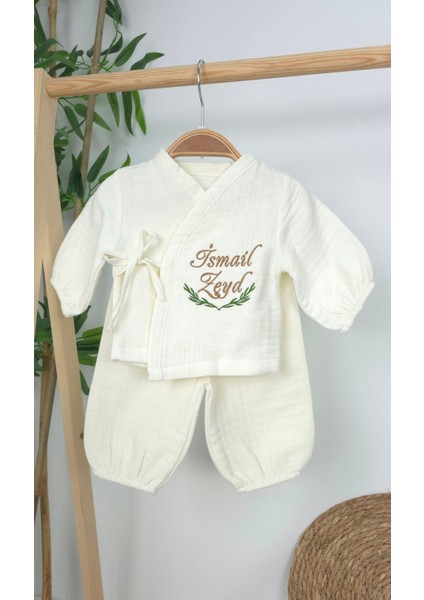 Müslin Yeni Doğan 4katlı Organik %100PAMUK Kişiye Özgü Nakışlı Hastane Çıkış Seti (Aslan Model-2) fırsatları
