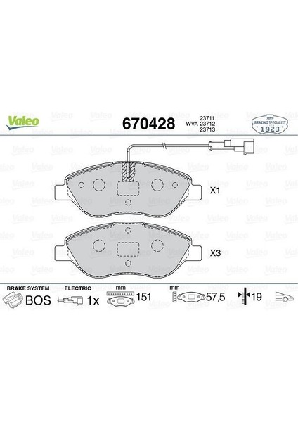 670428 - Ön Fren Balatası Fişli Fıat Bravo Iı 08 14 Egea Hb 15 Alfa Romeo Mıto 08 15 Lancıa Delta Iıı 08 14 1.3d Mtj 1.4tb 1.6d Mtj 1.9d Mtj 2.0d Mtj Büyük Tip