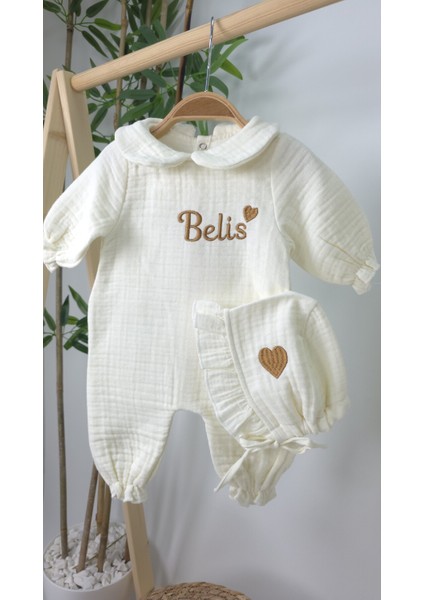 Müslin Yeni Doğan 4katlı Organik %100PAMUK Kişiye Özgü Nakışlı Hastane Çıkış Seti-Kahverengi Kalpli fiyatları