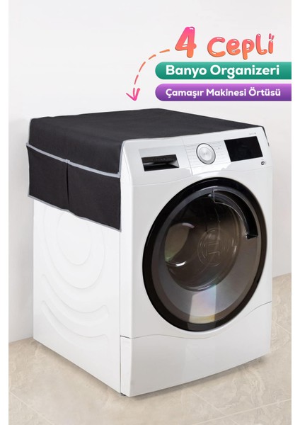 Çamaşır Makinesi Örtüsü 4 Cepli Banyo Düzenleyici Organizer Buzdolabı Örtüsü Depolama Hurç
