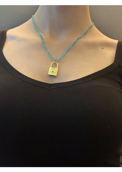 Çelik Kilit Uçlu Kadın Boncuklu Kolye 21 cm modelleri