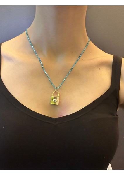 Çelik Kilit Uçlu Kadın Boncuklu Kolye 21 cm fırsatları