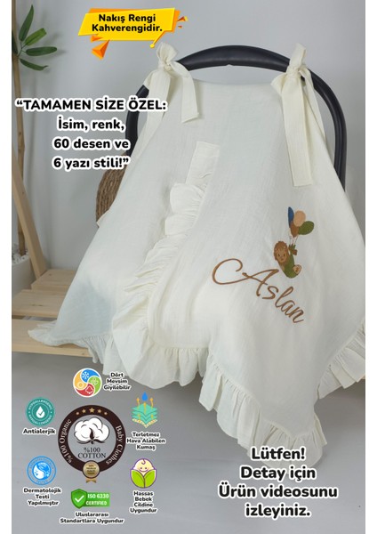 Müslin Yeni Doğan 4katlı Organik %100PAMUK Kişiye Özgü Nakışlı Hastane Çıkış Seti-Aslan Model