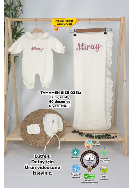 Müslin Yeni Doğan 4katlı Organik %100PAMUK Kişiye Özgü Nakışlı Hastane Çıkış Seti (Papatya Model-12)