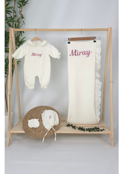 Müslin Yeni Doğan 4katlı Organik %100PAMUK Kişiye Özgü Nakışlı Hastane Çıkış Seti (Papatya Model-12) fiyatları