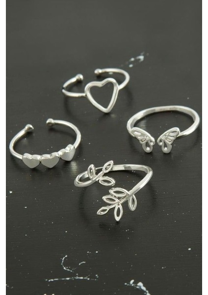 Allzey Karışık Lüx Çelik Eklem Yüzük 1 Adet-Gümüş Rengi