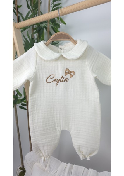 Müslin Yeni Doğan 4katlı Organik %100PAMUK Kişiye Özgü Nakışlı Hastane Çıkış Seti-Kurdele Model fiyatları
