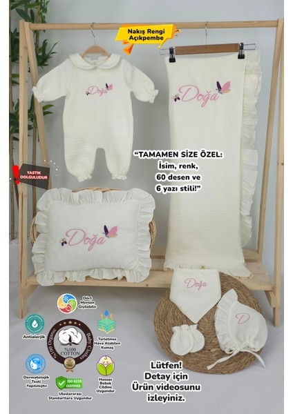 Müslin Yeni Doğan 4katlı Organik %100PAMUK Kişiye Özgü Nakışlı Hastane Çıkış Seti (Kelebek Model-1) modelleri