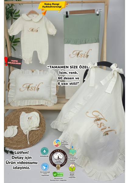 Müslin Yeni Doğan 4katlı Organik %100PAMUK Kişiye Özgü Nakışlı Hastane Çıkış Seti (Papatya Model-3) fırsatları