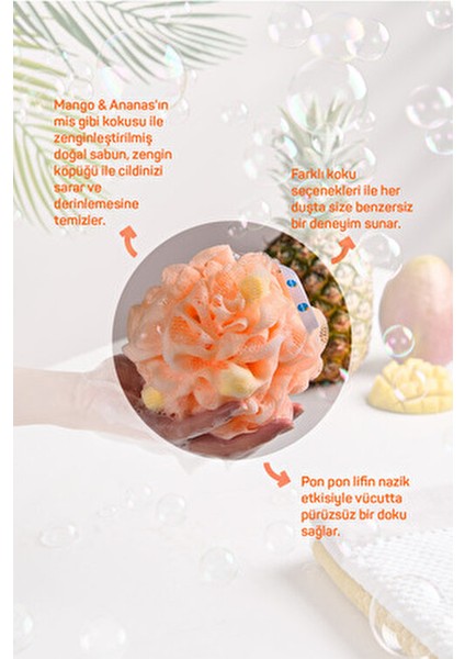 4'lü Sabunlu Banyo Lifi Seti Tüm Cilt Tiplerine Uygun 4 Adet Beyaz Zeytin Çilek Mango