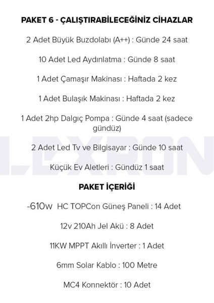 Monokristalli Büyük Ev Paketi (Paket 6) modelleri