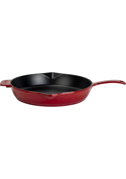 Döküm Yuvarlak Kızartma Tavası Döküm Demir Yekpare Saplı. ÇAP(Ø)34CM-BORDO