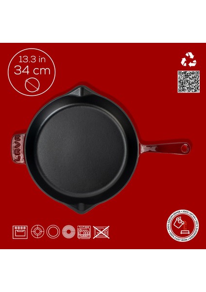 Döküm Yuvarlak Kızartma Tavası Döküm Demir Yekpare Saplı. ÇAP(Ø)34CM-BORDO fırsatları