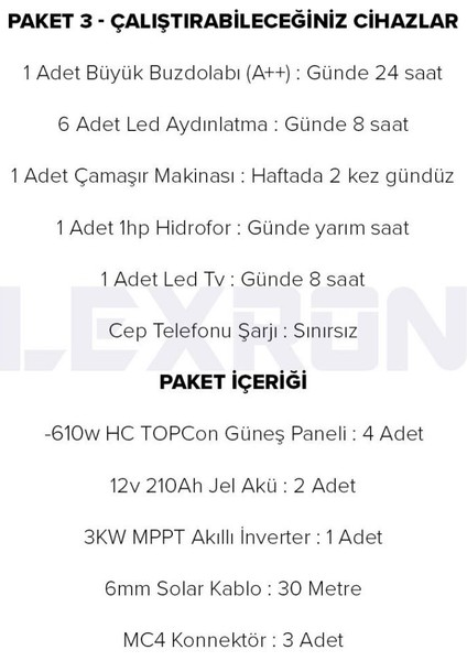 Monokristalli Bağ Evi Paketi (Paket 3) modelleri